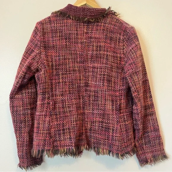 Missoni Vtg Tweed Wool Alpaca Fringe Jacket EU 42 US 10 Pink Designer Boucle Y2K - Picture 3 of 7